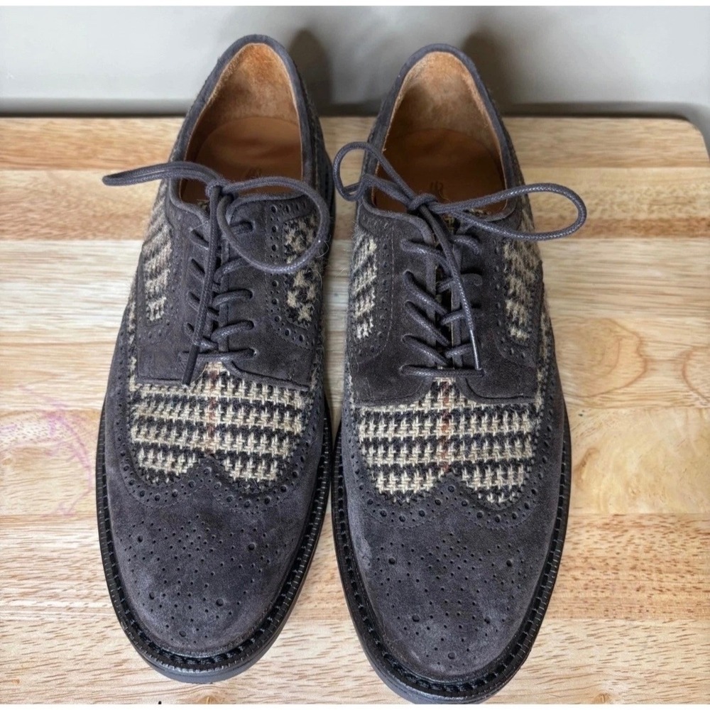 Polo Ralph Lauren Mens 8 Suede Wool Wingtip Oxford Shoes Vibram Sole Fall Preppy - Picture 3 of 8